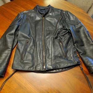 Men's Heavy Black Leather Motorcycle Jacket